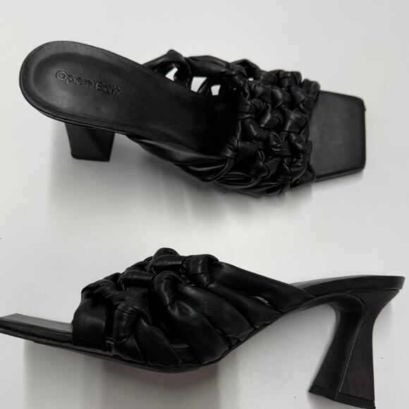 Open Edit Heels Womens 8 Black Quinn Knotted Strappy‎ Open Square Toe - Picture 2 of 10
